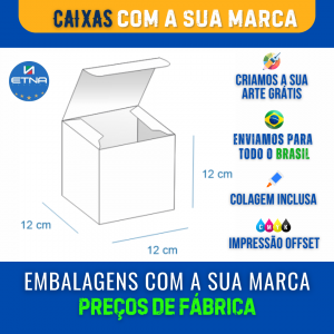 Caixa M - 12x12x12 cm Caixa 12x12x12C cm (LxAxP) CMYK/Pantone Impressão Offset Corte/Colagem 500x337 mm Aberta