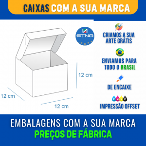 Caixa M - 12x12x12 cm Caixa 12x12x12E cm (LxAxP) CMYK/Pantone Impressão Offset Corte/Encaixe 521x360 mm Aberta