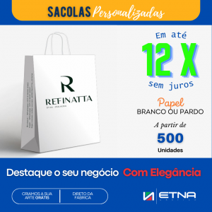 Sacos e Sacolas M Saco/Sacola 22 L x 27 A x 13 P (cm) CMYK/Pantone Impressão Offset Corte e Colagem Impresso na área externa em até 100%