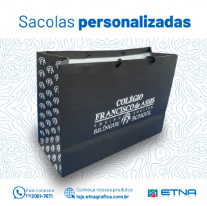 Sacolas Médias Sacolas P/Produtos 38,5x26,5x15 cm ( LxAxP) CMYK/Pantone Impressão Offset Corte/Colagem Impresso em toda área externa / dois lados c/mesma arte