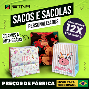 Sacos e Sacolas P Saco/Sacola 11 L x 22 A x 6 P (cm) CMYK/Pantone Impressão Offset Corte e Colagem Impresso na área externa em até 100%